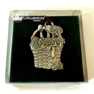 Longaberger 1988 Poinsettia Basket Pewter Christmas Ornament 2.5" x 1.5" ~ NEW